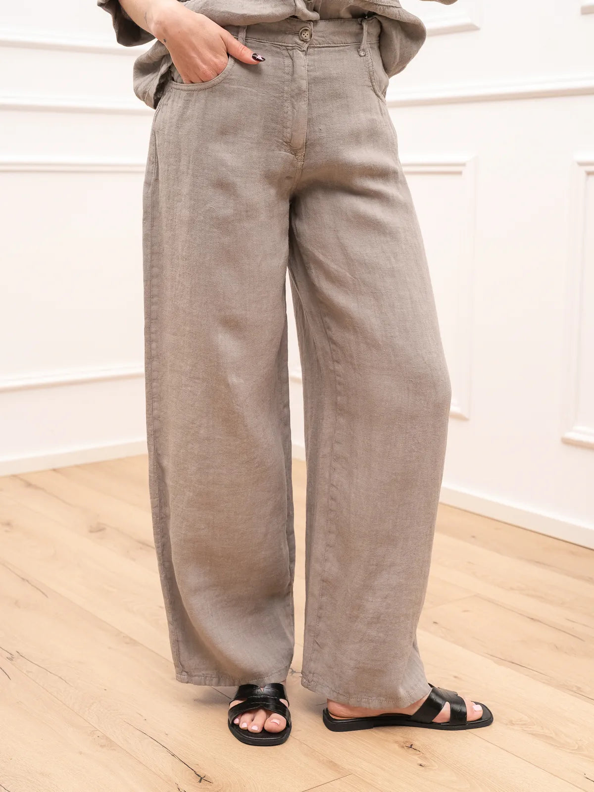 Pantaloni Bella tortora 100% lino - HaveOne