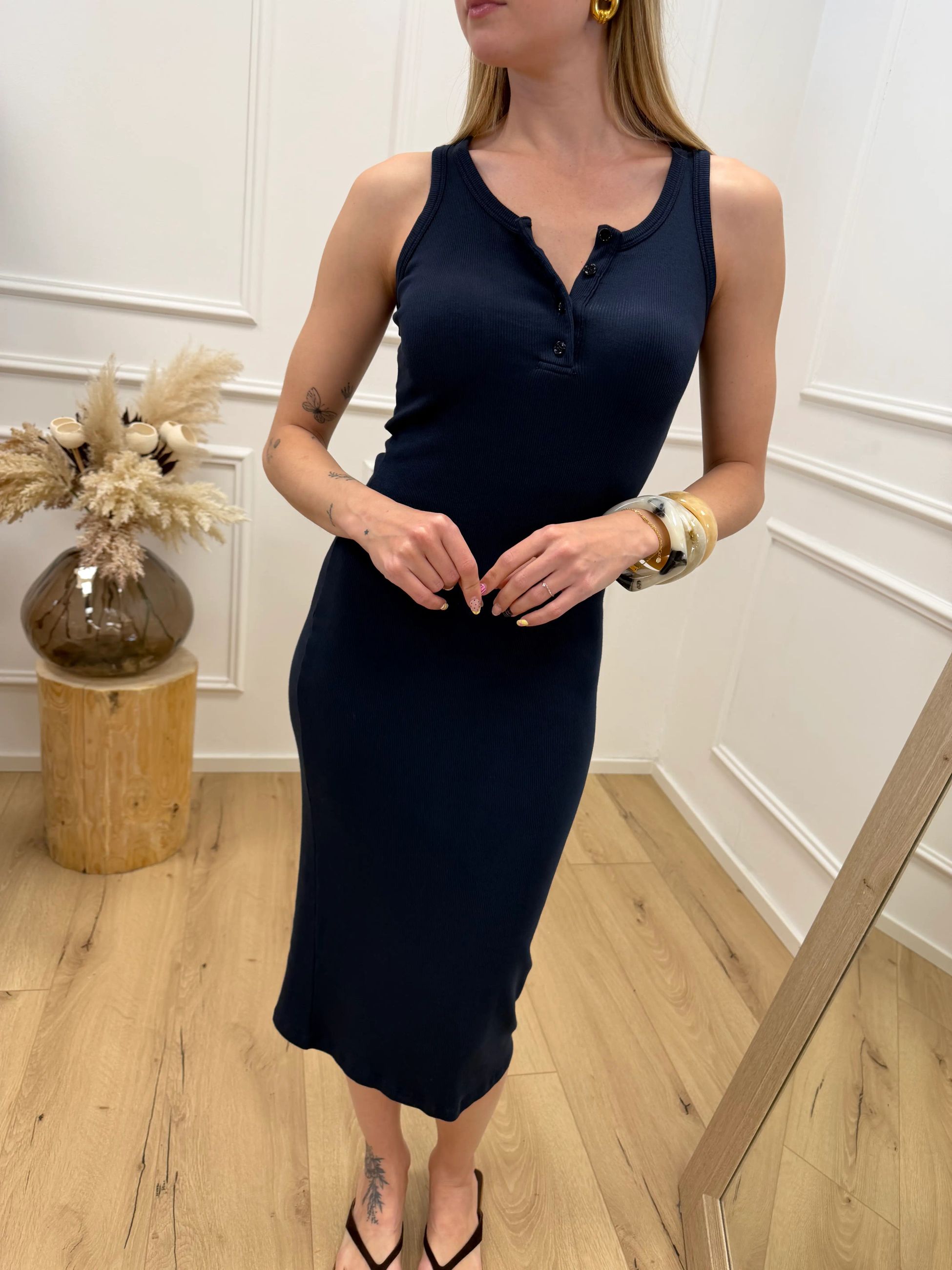 Vestito Greta serafino blu a costine - Vicolo