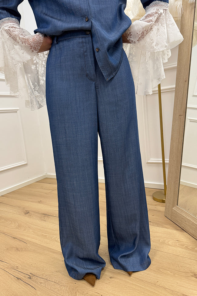 Pantaloni palazzo in chambray con foulard - HaveOne