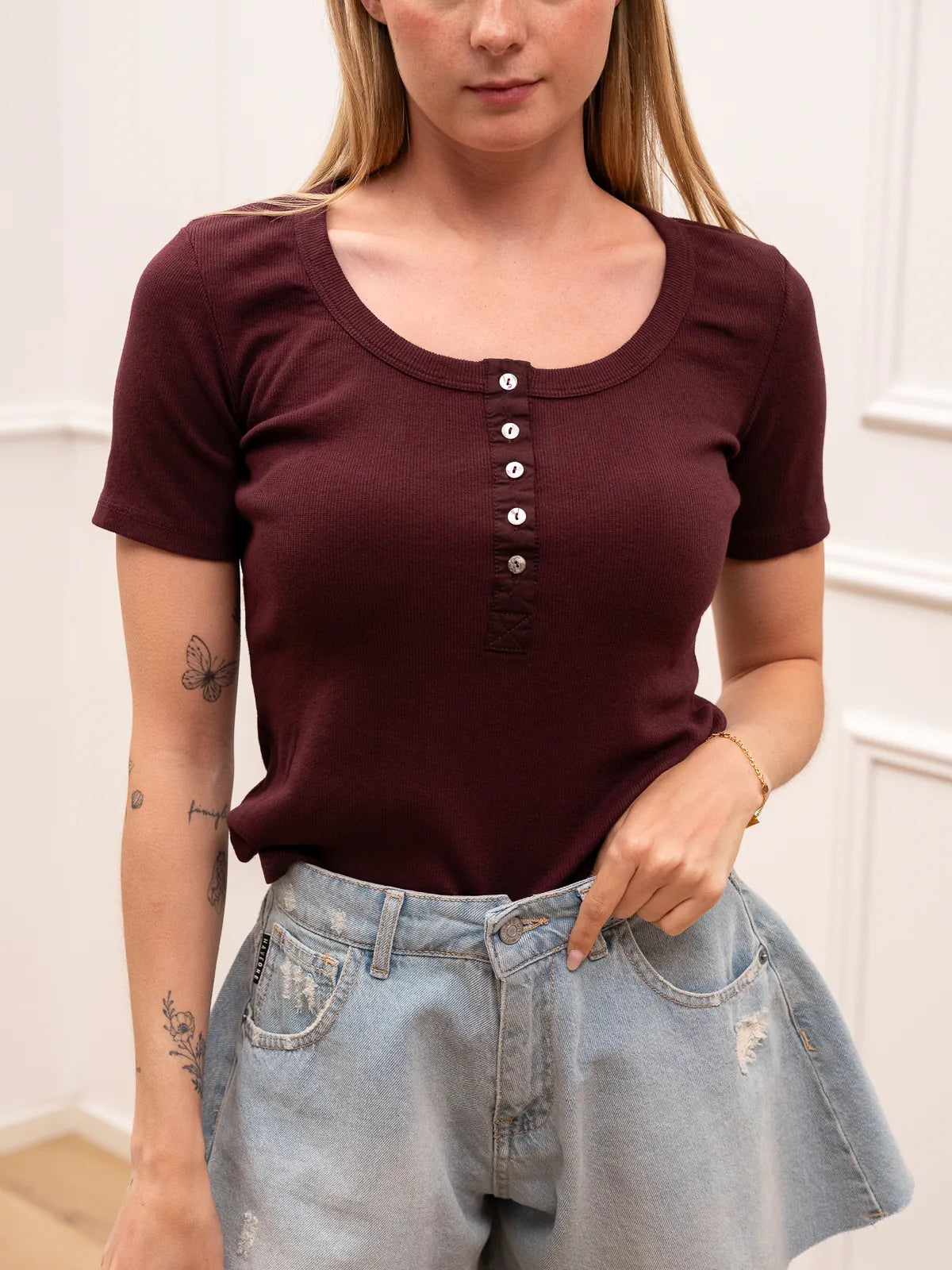Maglia serafino a coste fico - HaveOne
