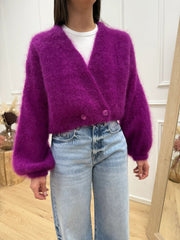 Cardigan kid mohair ortensia con bottone laterale - Dixie