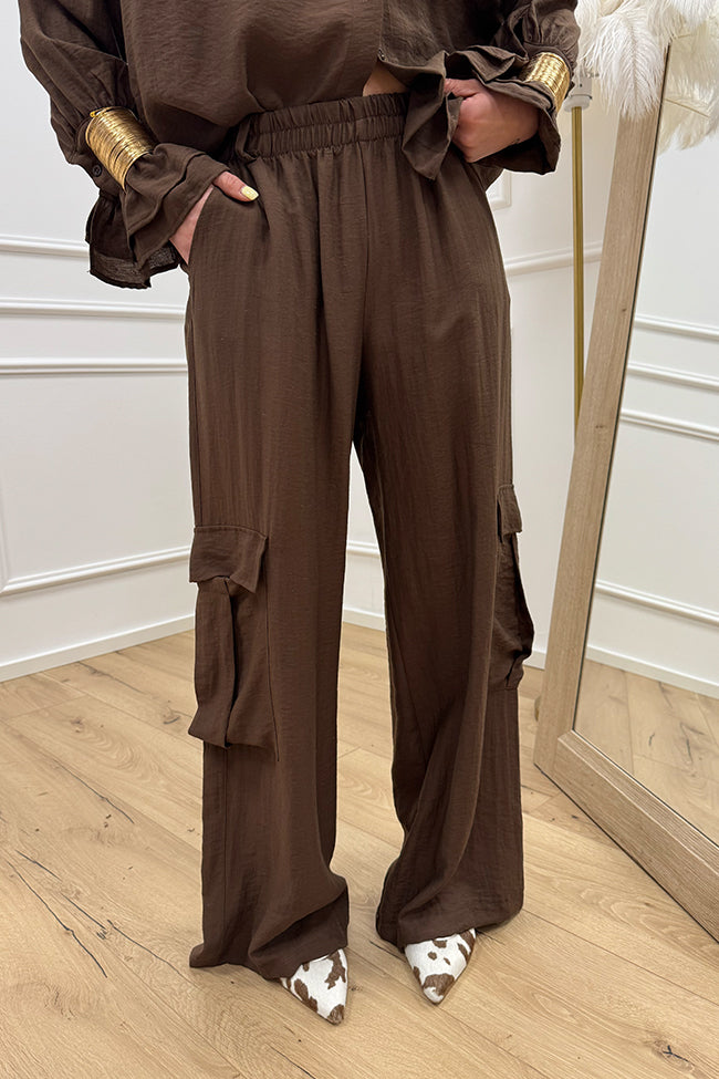 Pantaloni moro misto lino stropicciato con tasconi - HaveOne