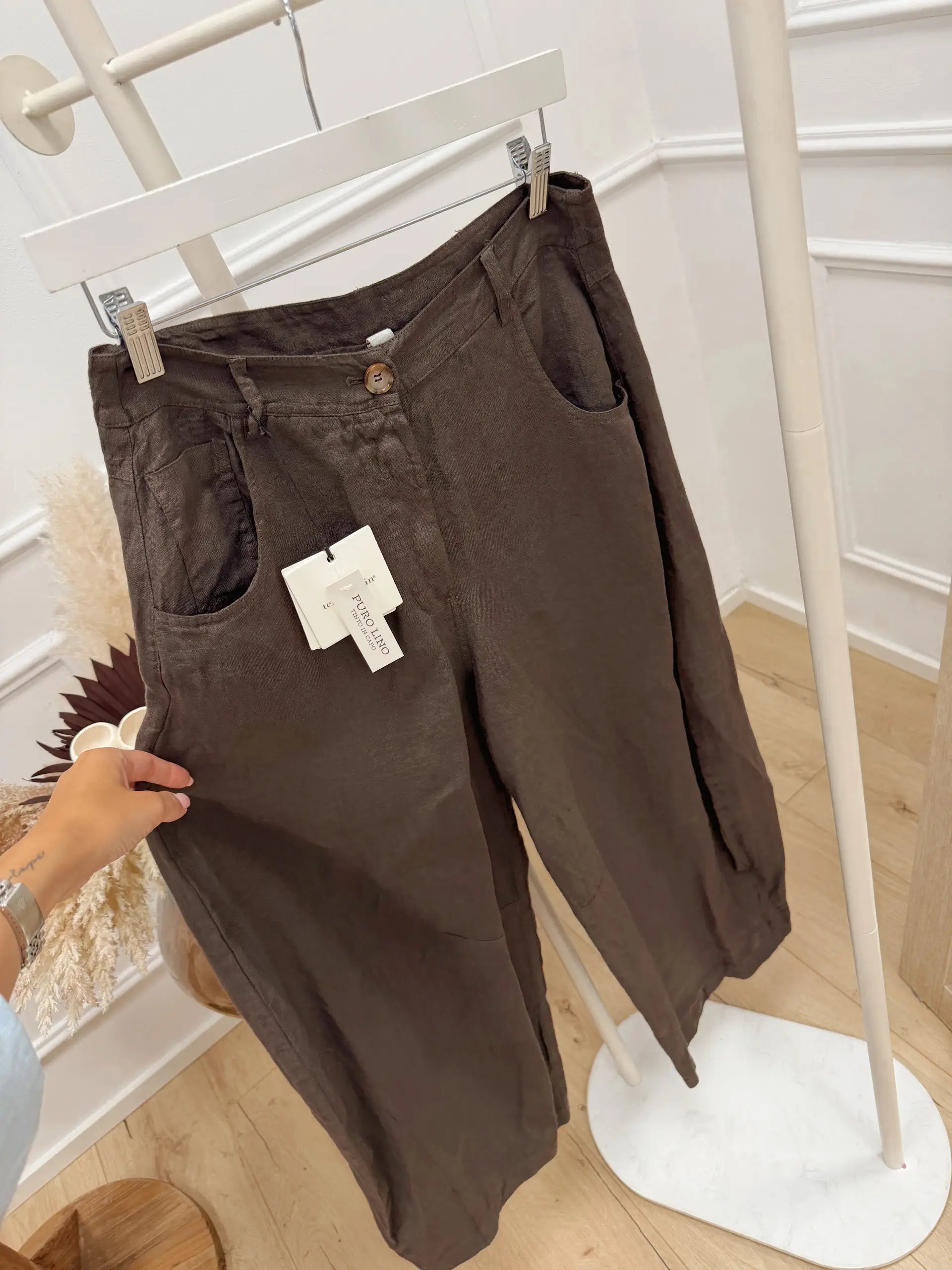 Pantaloni Louvre cioccolato 100% lino - Tensione In