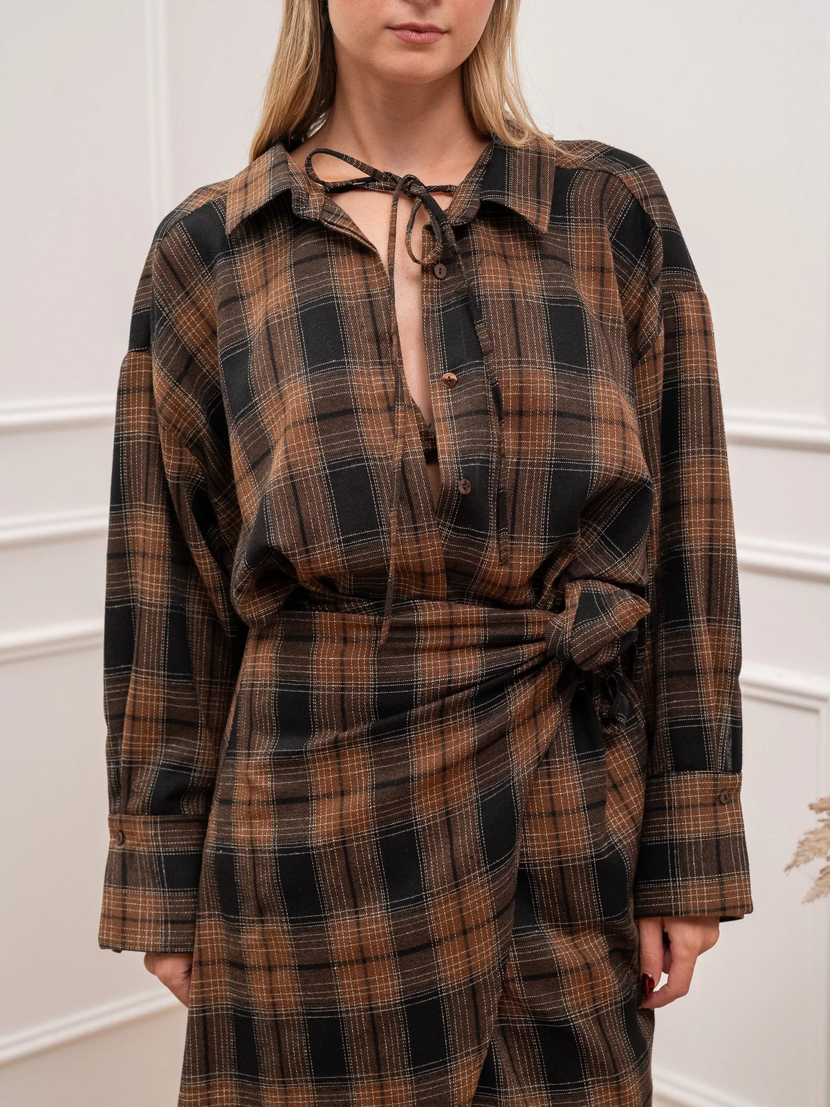 Camicia British “cordino” tabacco con bralette  - Vicolo