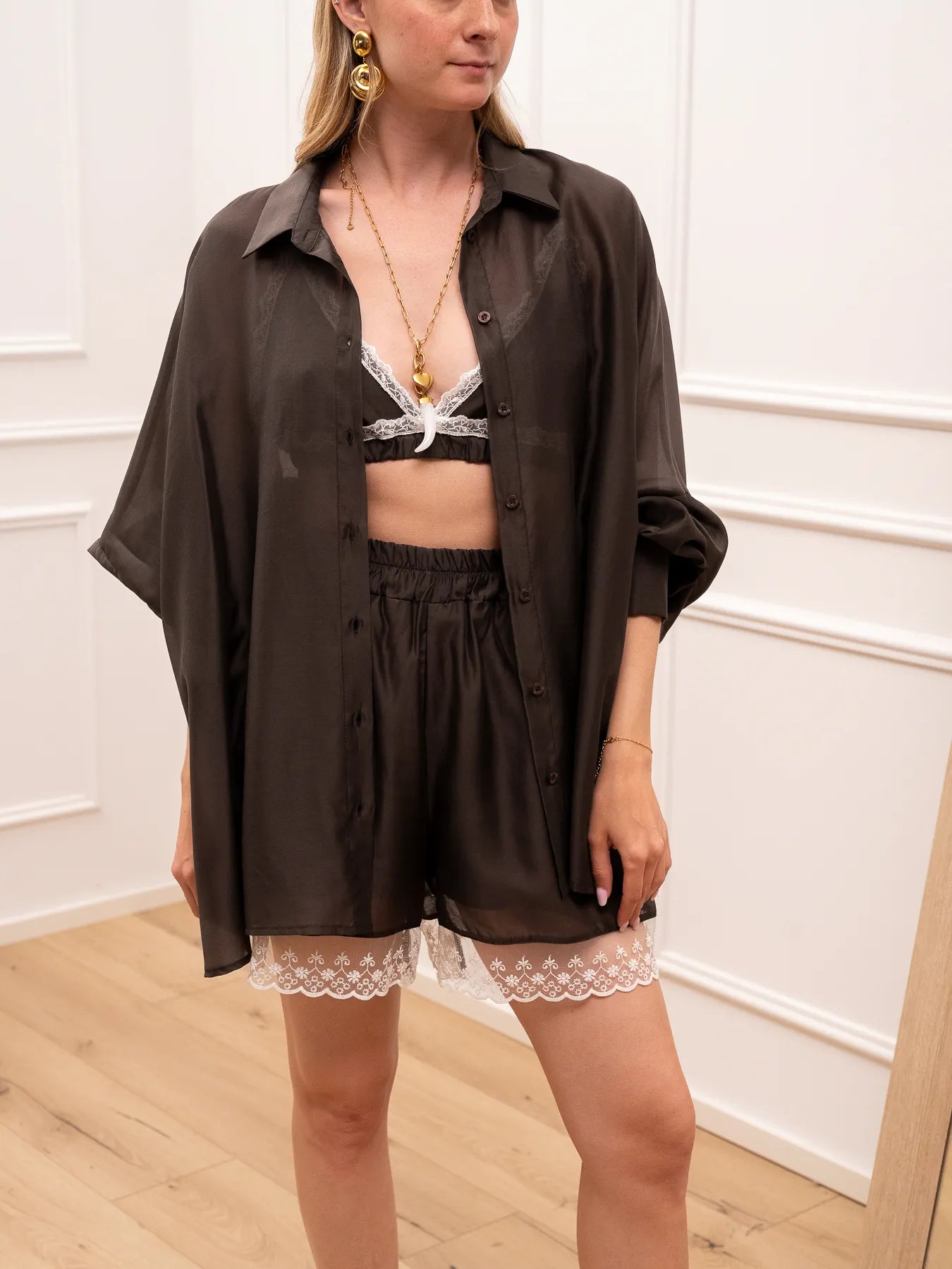 Set coordinato fondente in lyocell con bralette - Vicolo