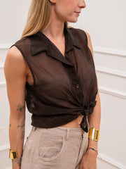 Camicia smanicata moro con nodo in lyocell - HaveOne