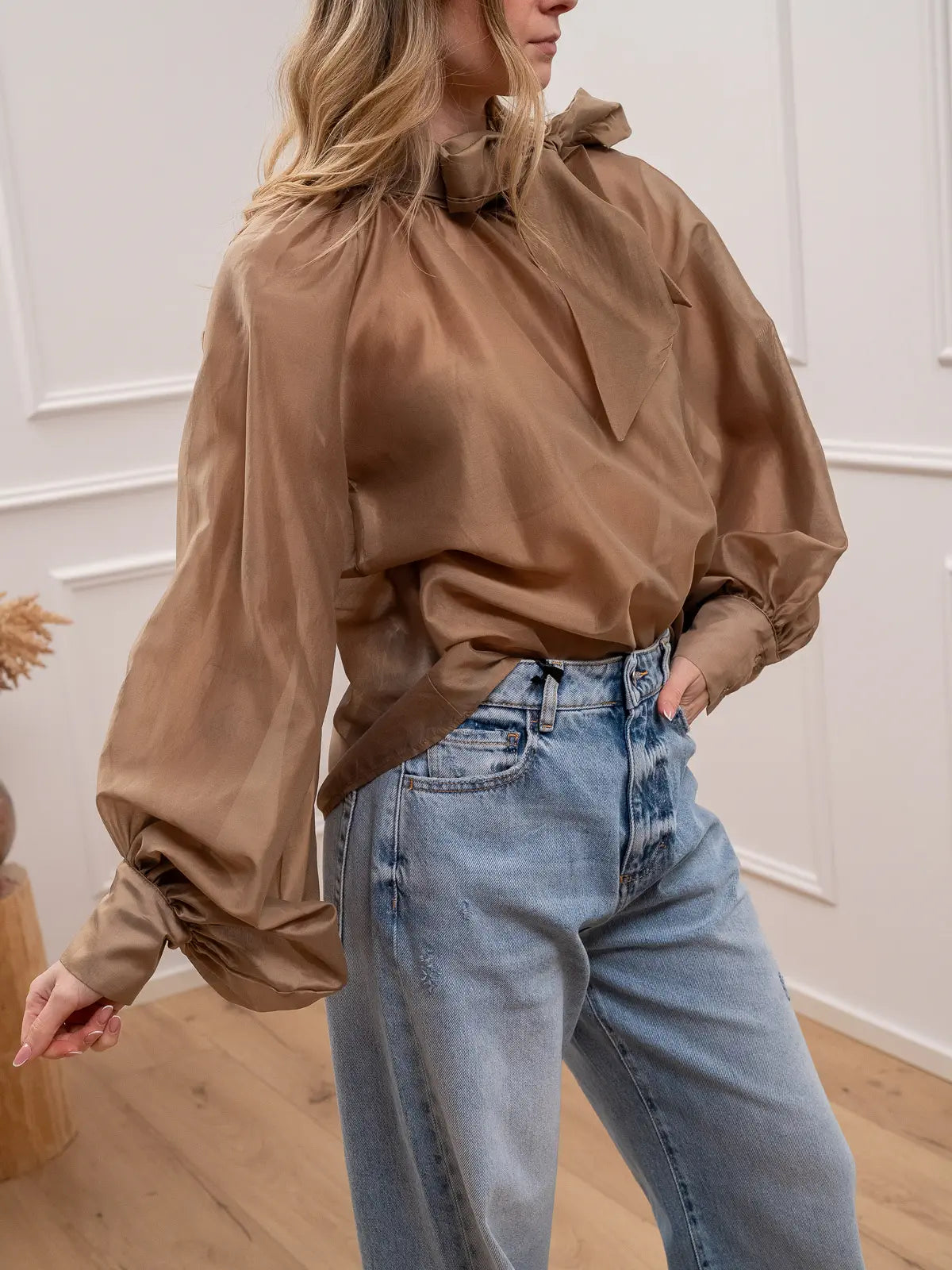 Camicia fango in lyocell con fiocco - Vicolo