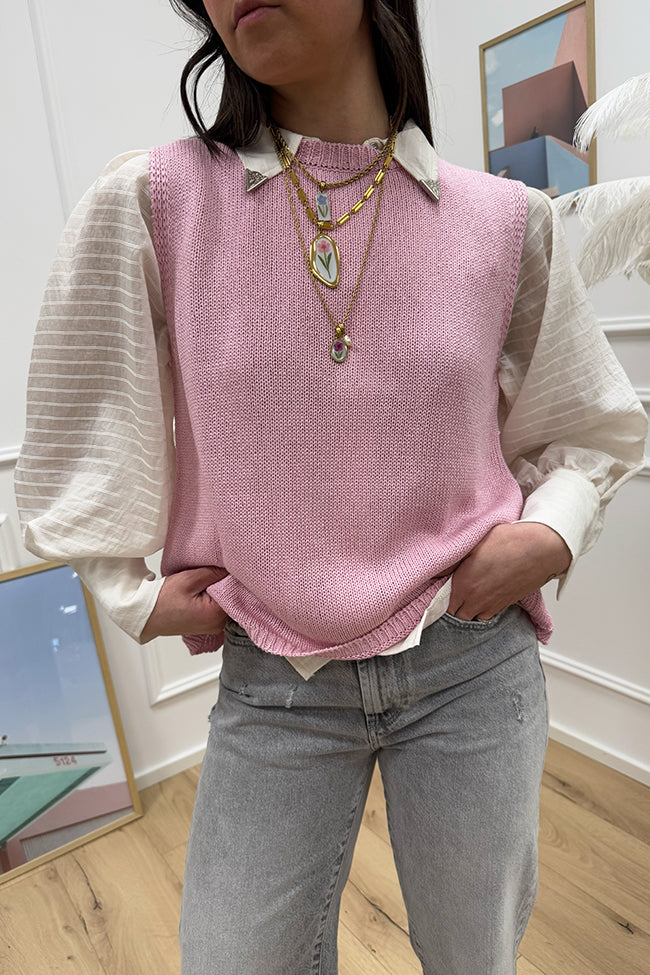 Gilet tricot rosa con fiocco - Vicolo