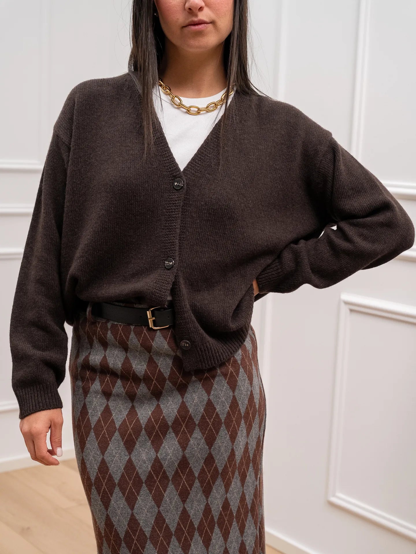 Cardigan basic moro con bottoncini - Tensione In