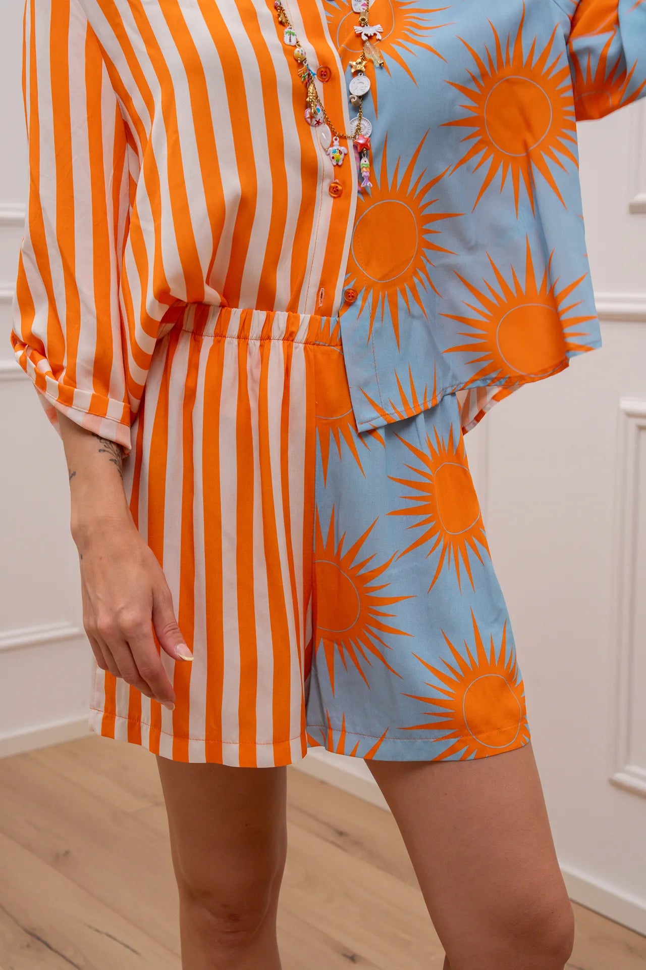 Shorts Patchwork Sun celeste, arancio - HaveOne