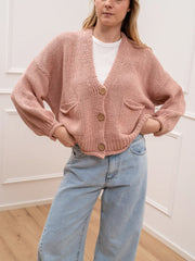 Cardigan bottoni rosa bordi con ricciolo - HaveOne