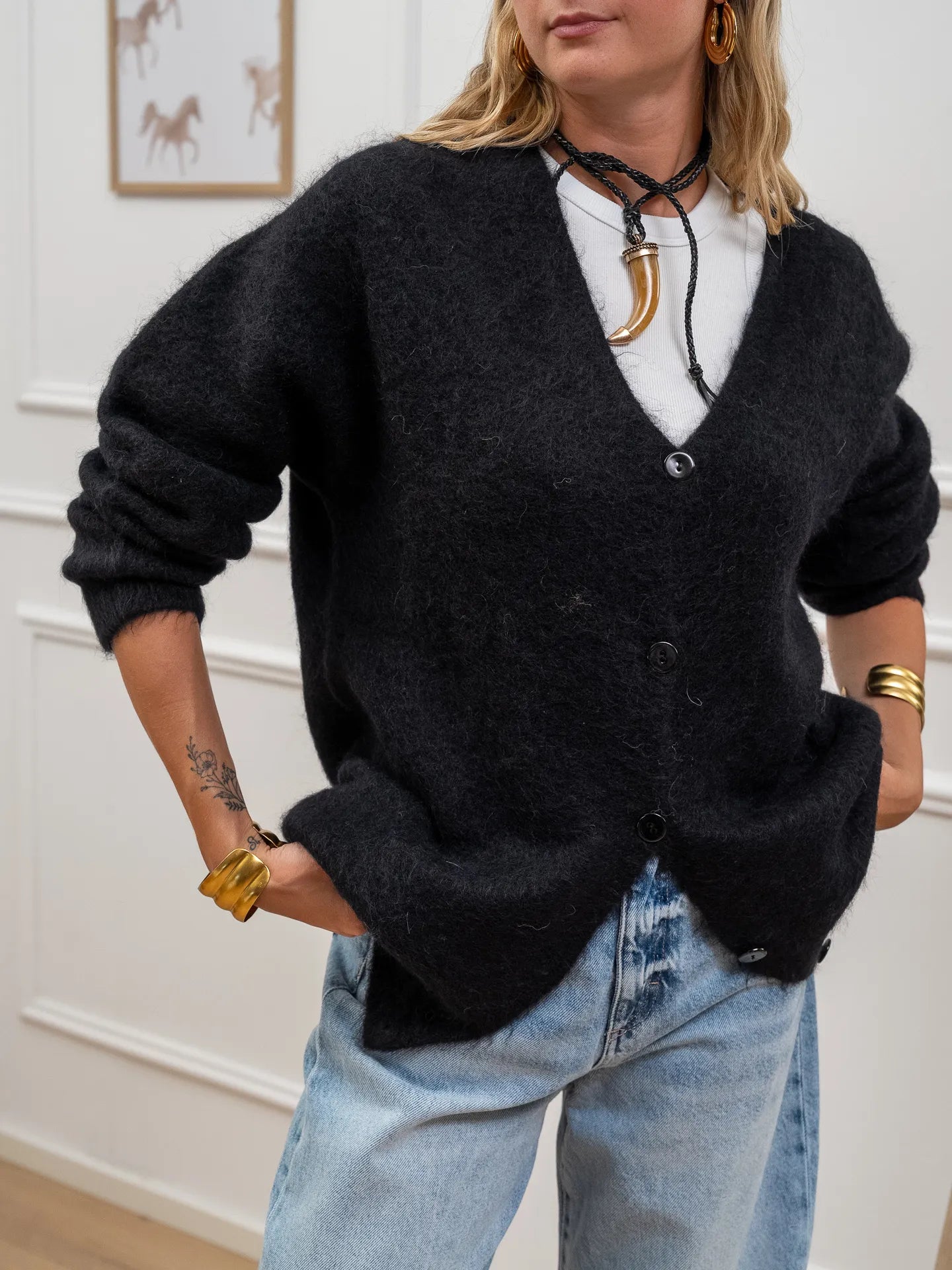 Cardigan lungo nero alpaca superfine - Kontatto