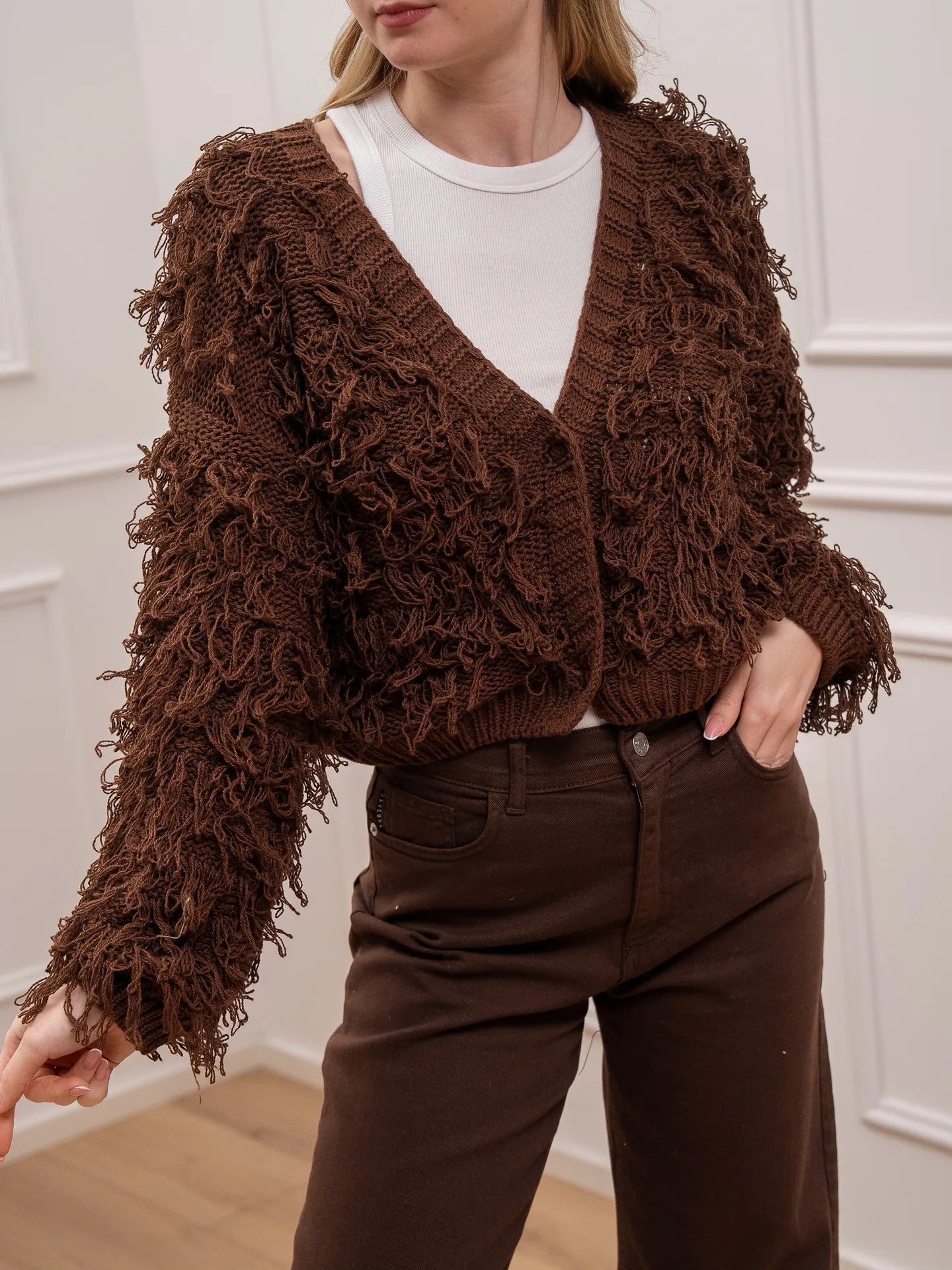 Cardigan frangette moro con bottoni - HaveOne