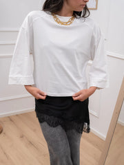 T shirt bianca con canotta nera e pizzo - Tensione In