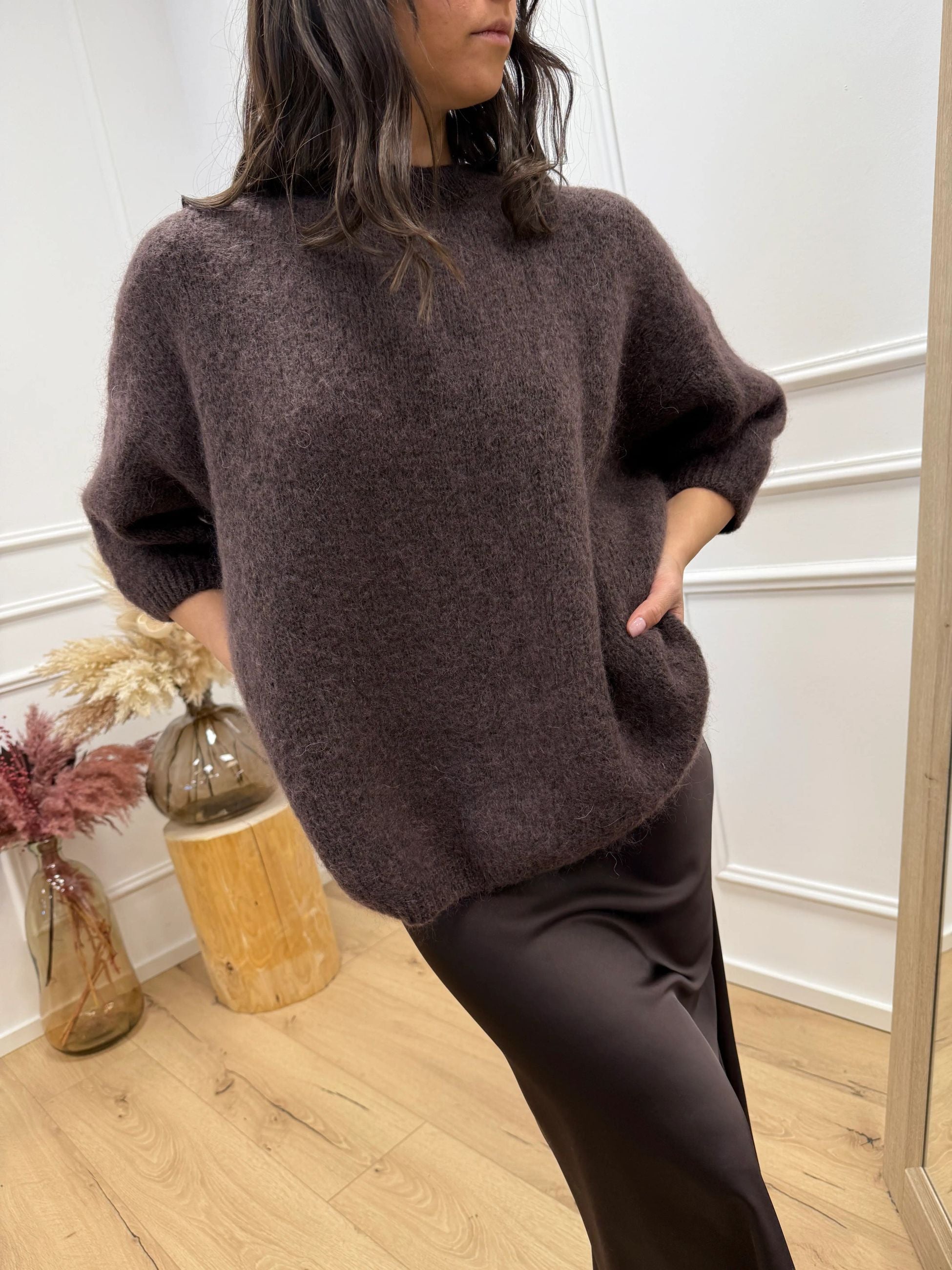 Maglia Gaia moro in mohair mezza manica - Dixie