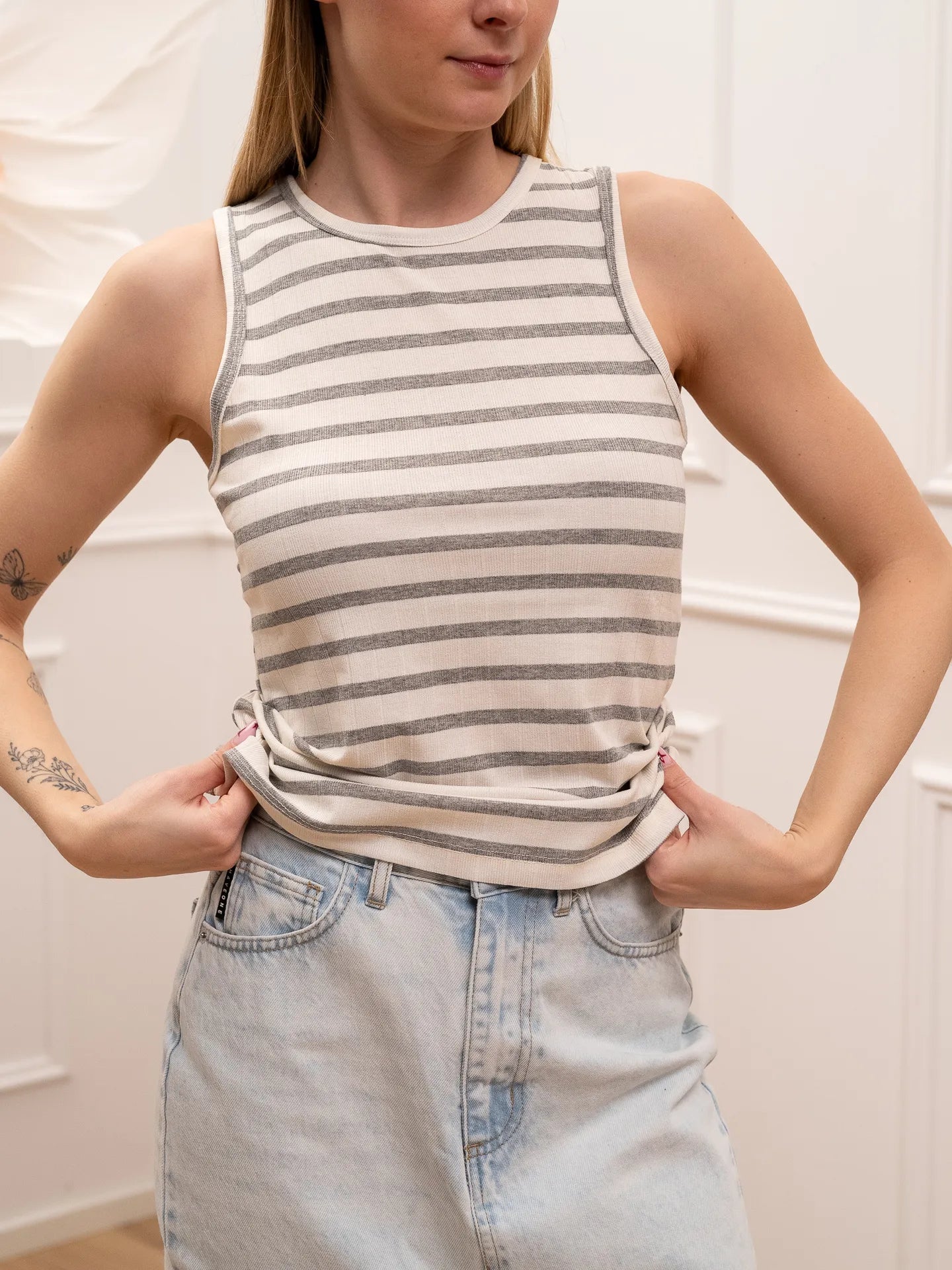 Canotta vogatore rigata panna e grigio - HaveOne