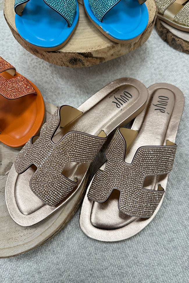 Ciabatta Oran rose gold con strass in pelle - Ovyè