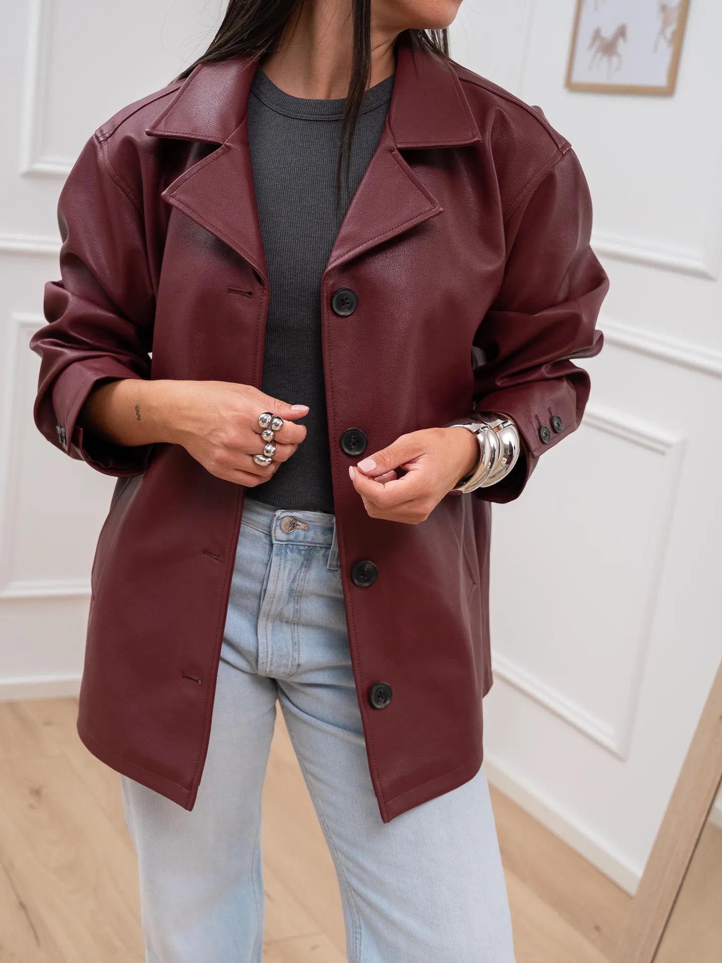 Giacca over in ecopelle bordeaux - JJXX