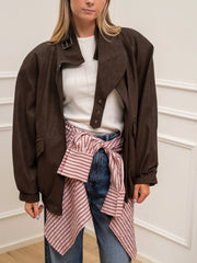 Bomber over effetto suede moro con spalline - HaveOne