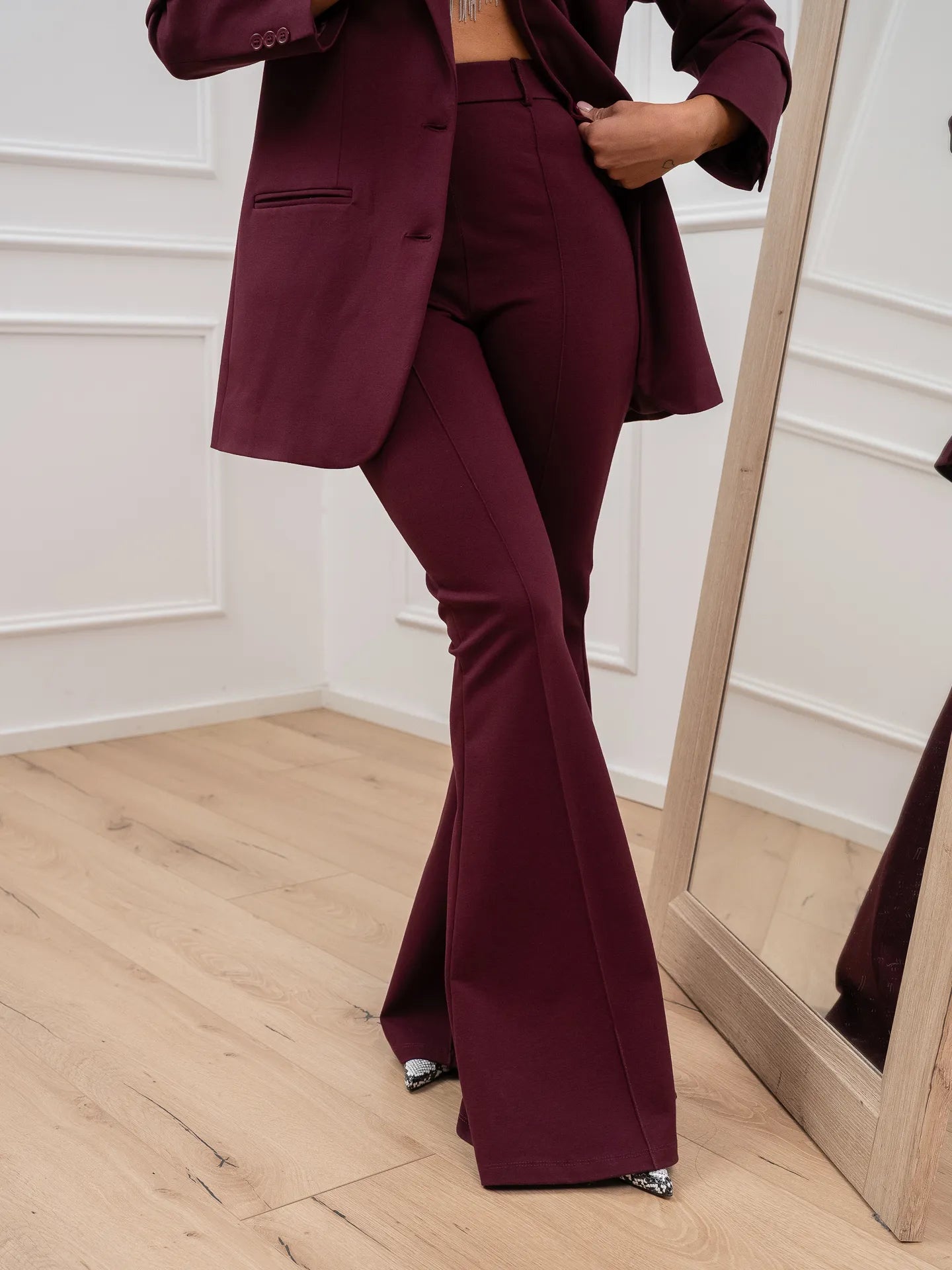 Pantaloni prugna a zampa punto milano - HaveOne