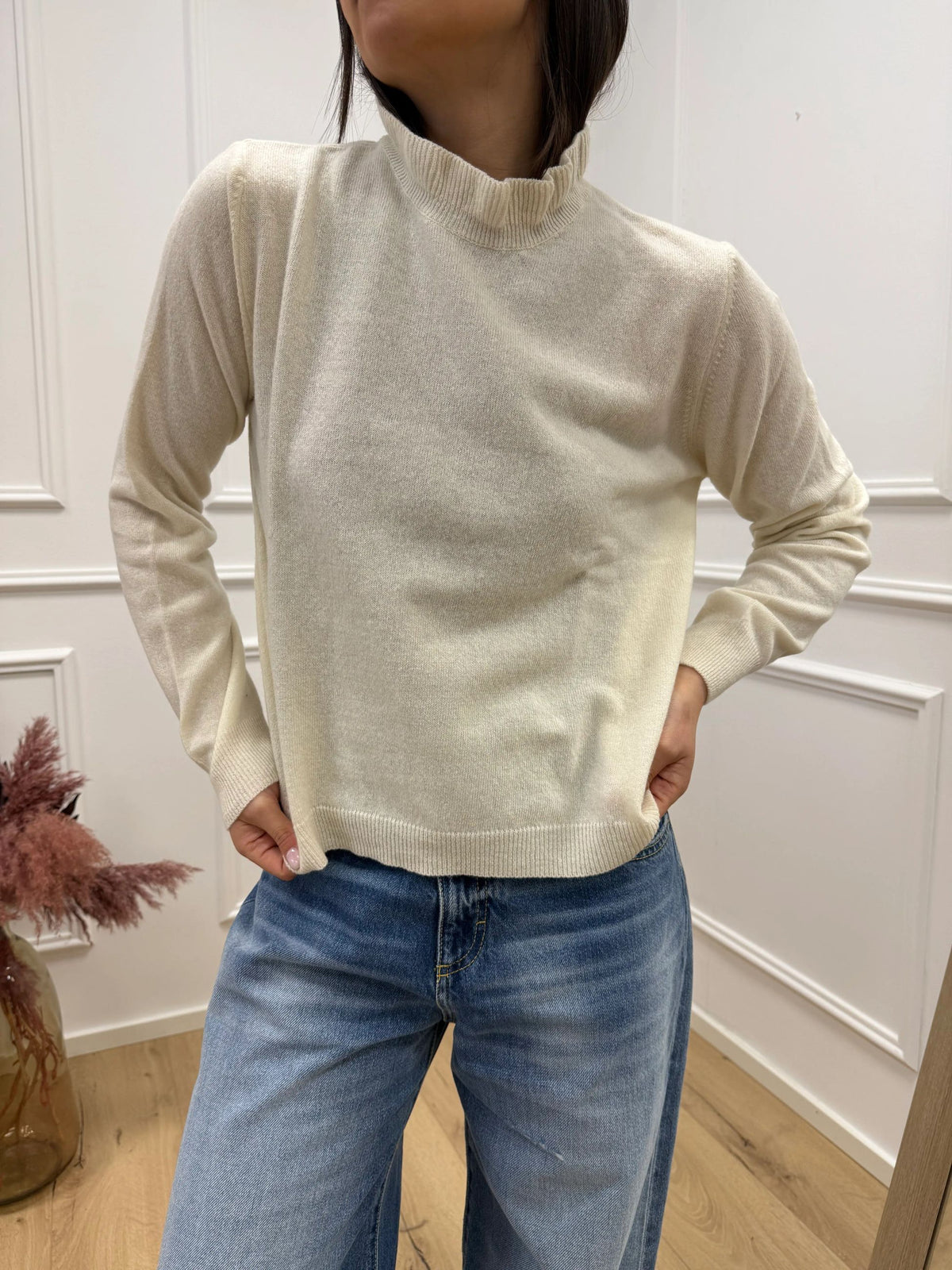 Maglia collo rouches écru 80% lana - HaveOne