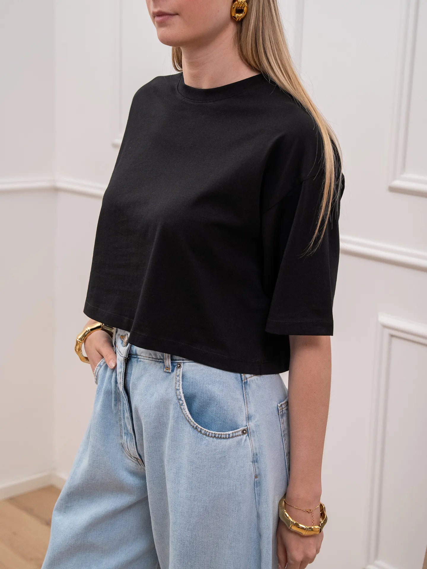 T shirt Andrea crop nera loose fit - JJXX