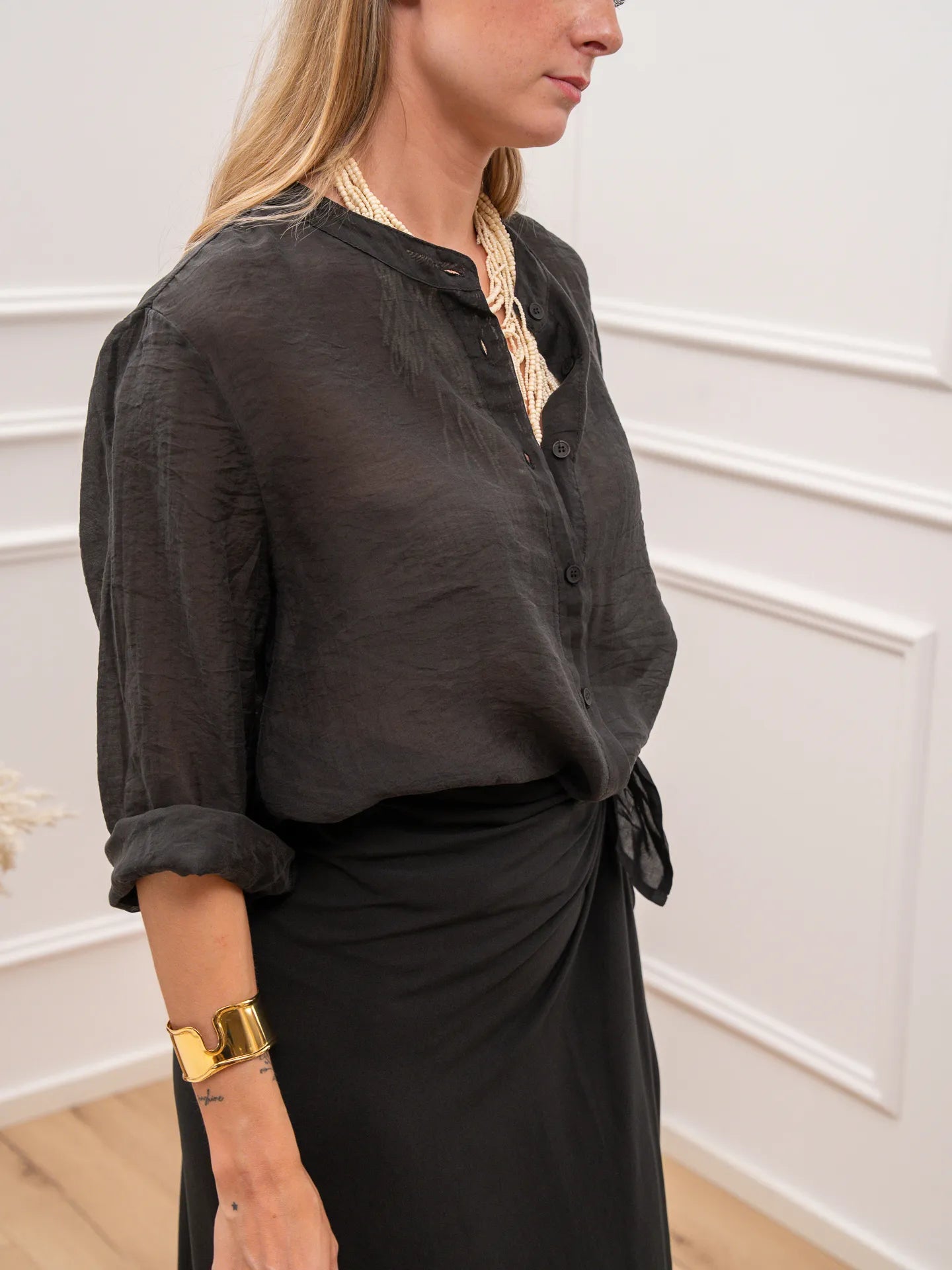 Camicia Korean nera in lyocell - HaveOne
