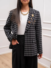 Giacca cappotto check grigia, nera - Vicolo