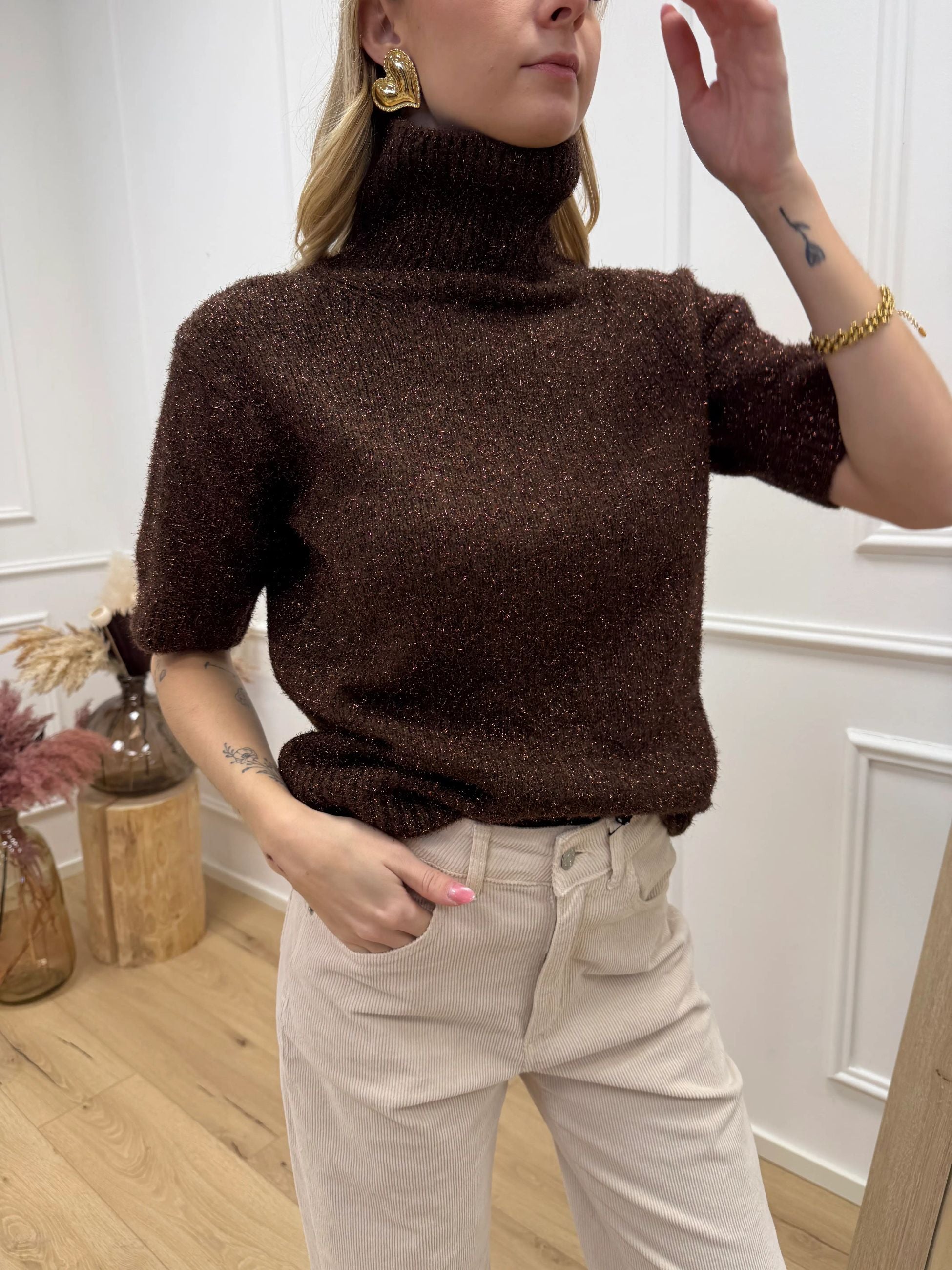 Dolcevita mezza manica moro con filo lamè - HaveOne