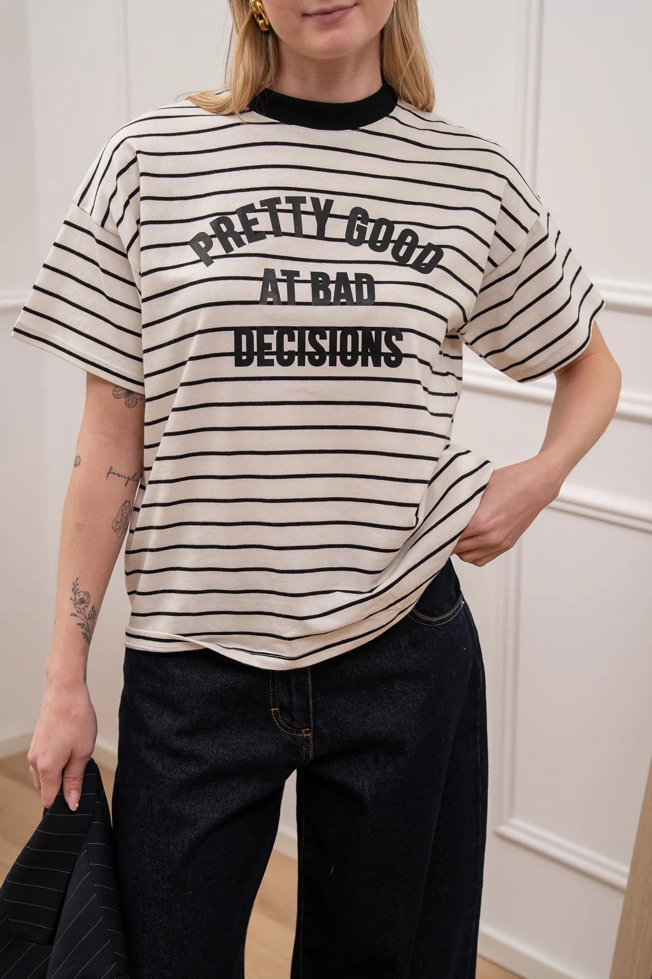 T shirt rigata nero, panna Pretty good - Vicolo