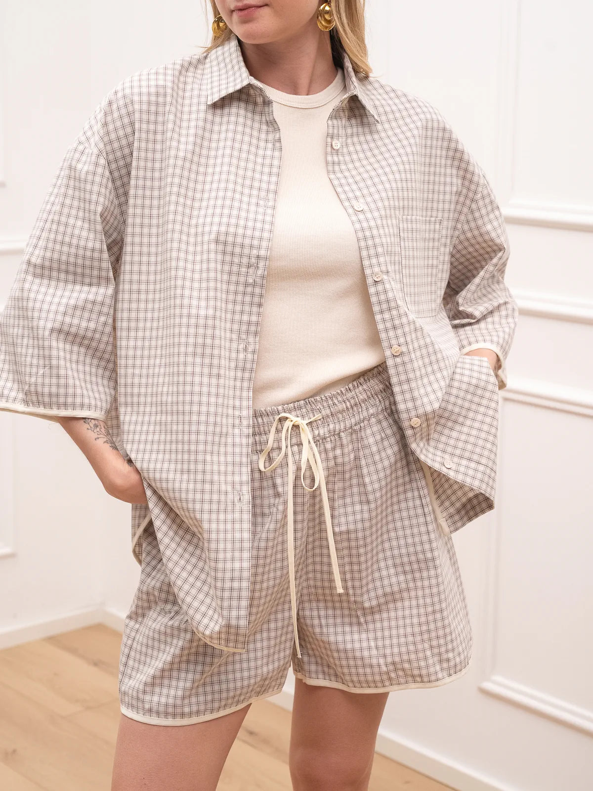 Pantaloncini Mimì vichy nocciola - Vicolo