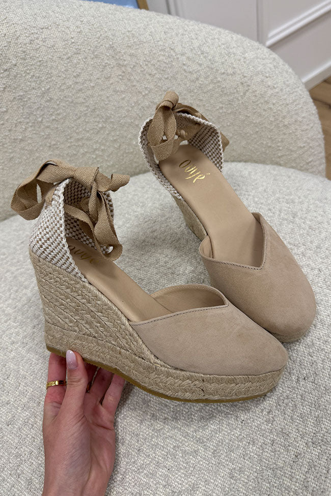 Espadrillas Tara con zeppa in lino beige - Ovyè