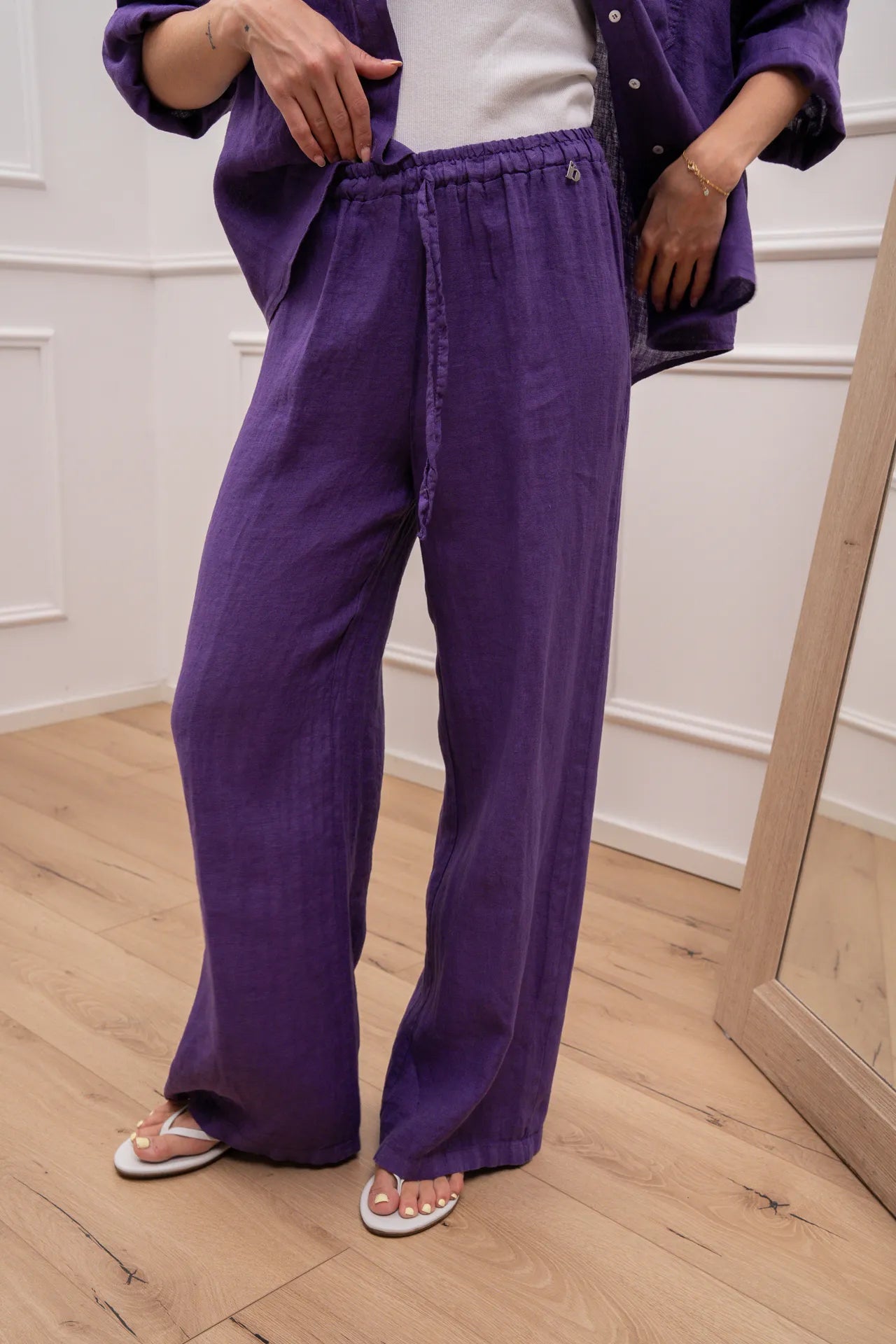 Pantaloni Natural viola 100% lino - Dixie
