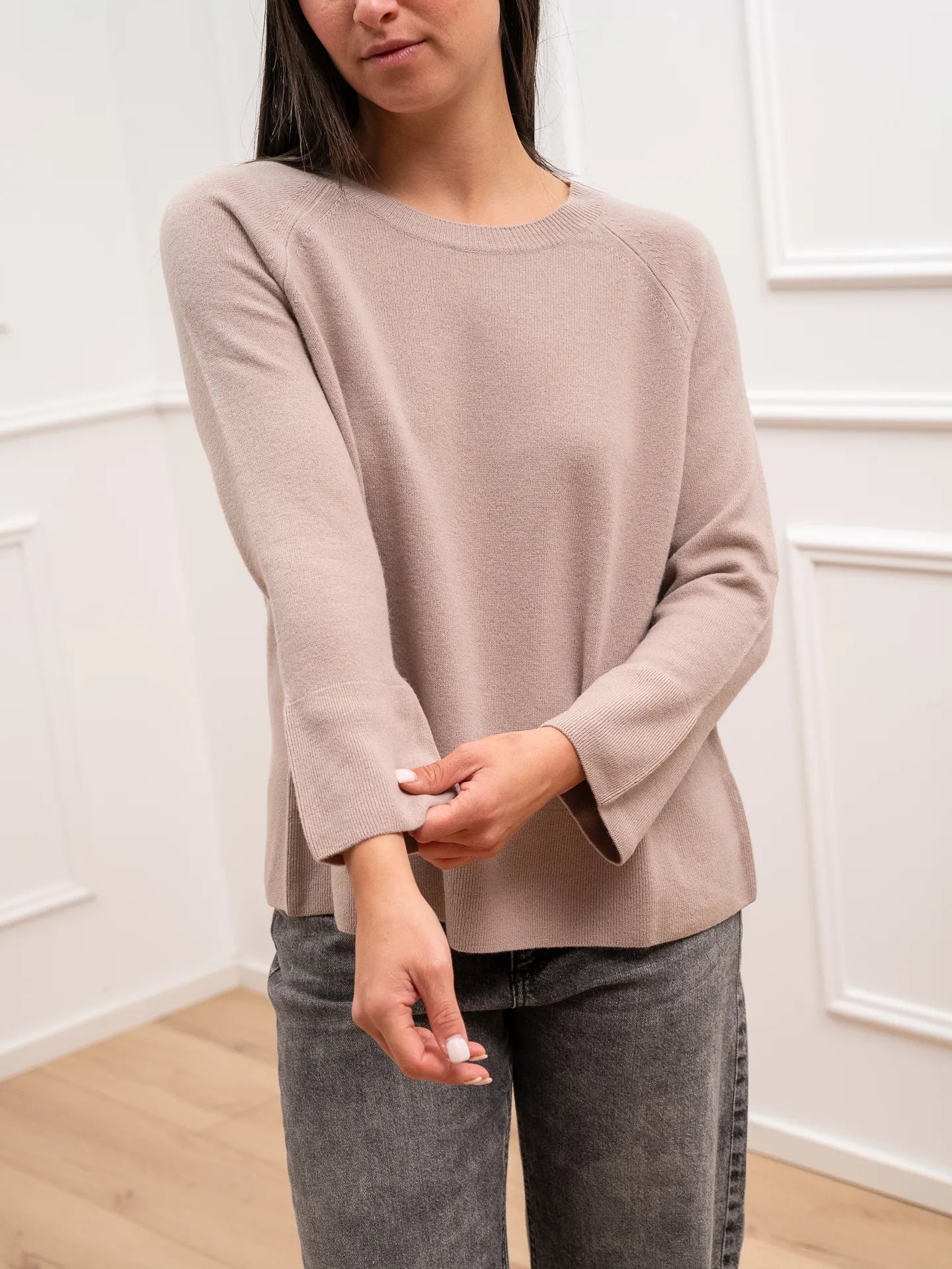 Maglia girocollo beige 100% lana - HaveOne