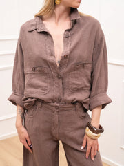 Giacca camicia gianduia 100% lino - HaveOne