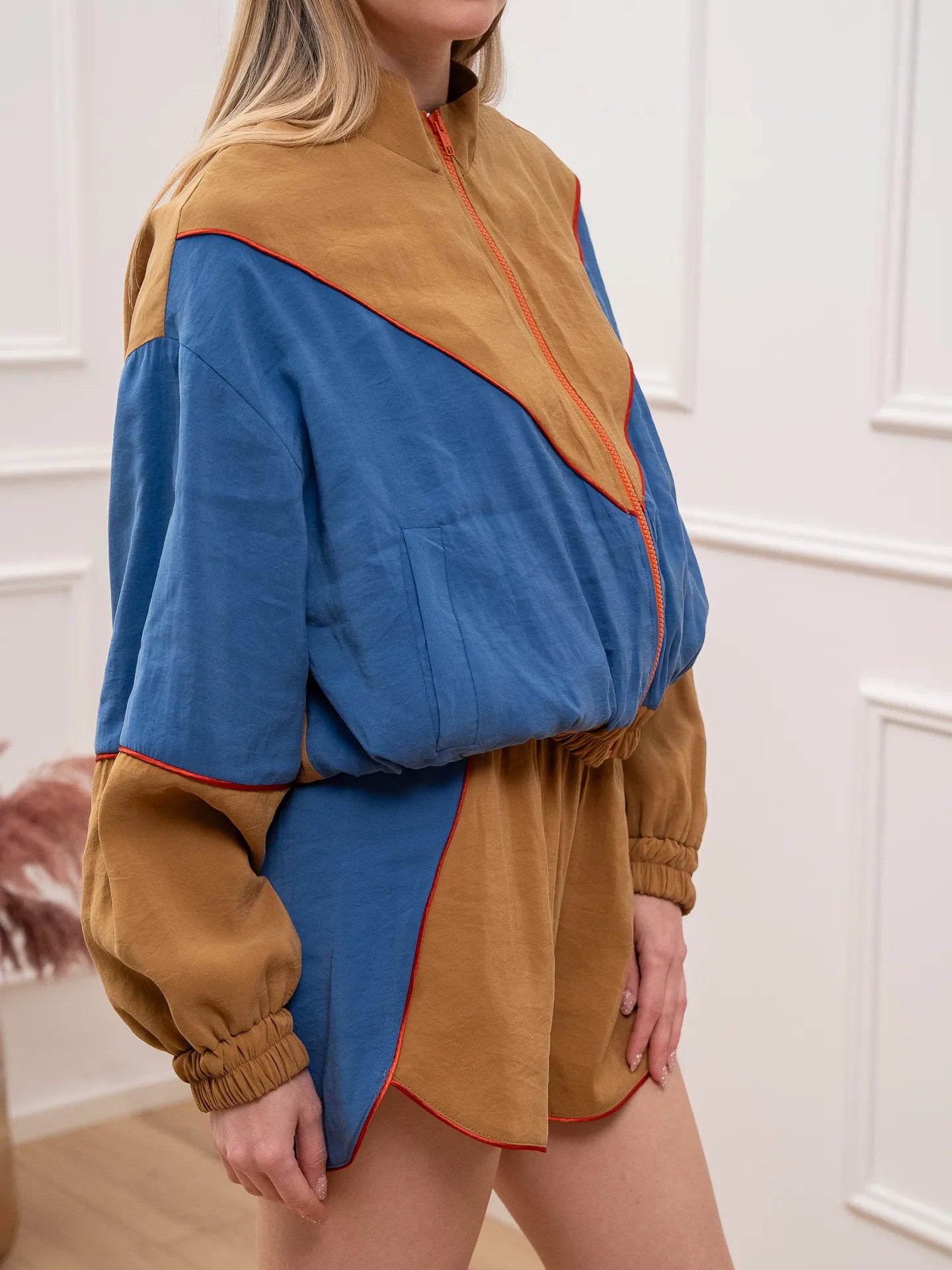 Bomber piping denim, camel e arancio - HaveOne