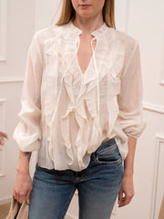 Camicia bianca effetto stropicciato con rouches - HaveOne