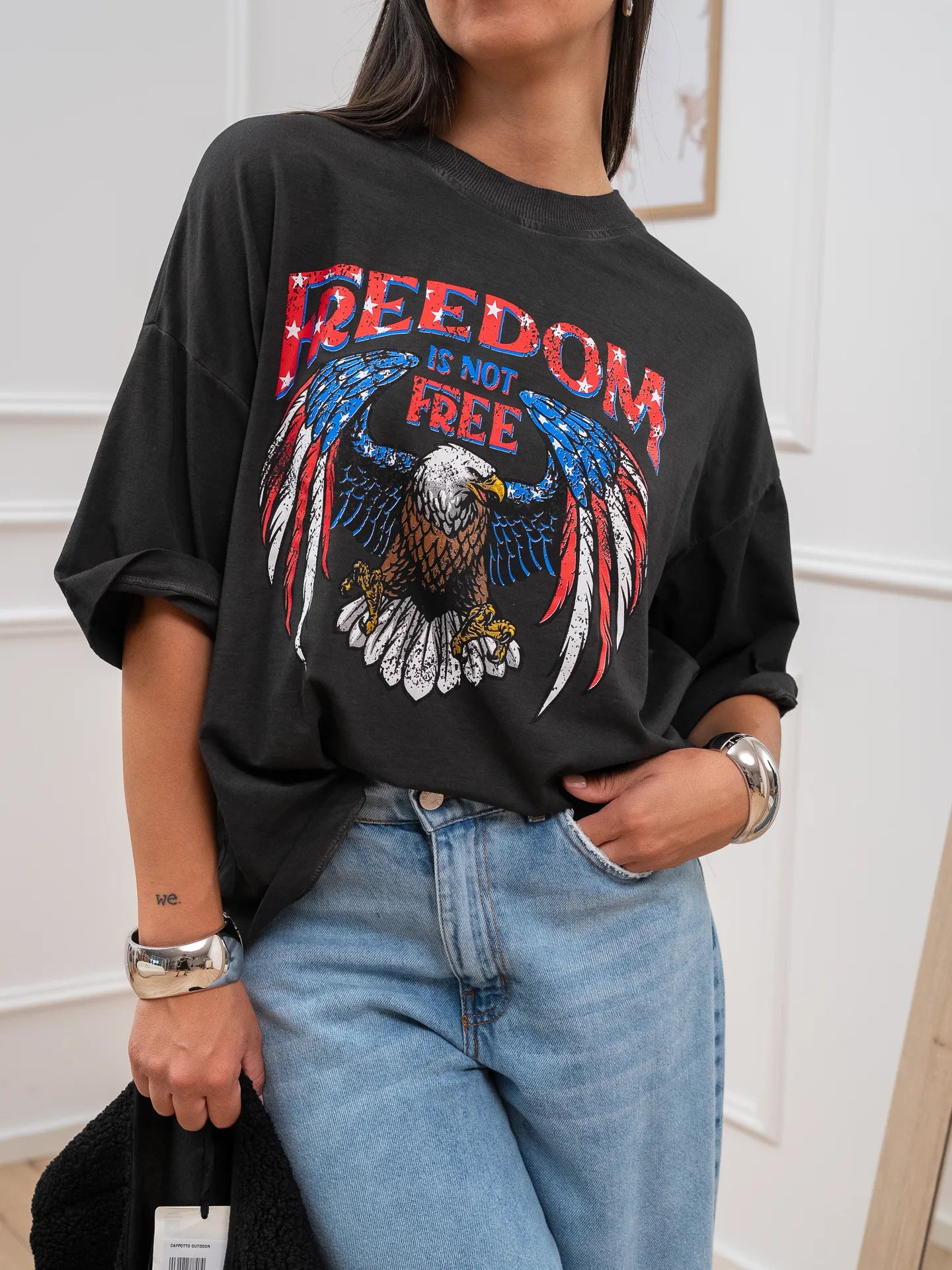 T shirt grigio scuro stampa Freedom - HaveOne