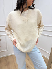 Gilet scollo a v panna misto lana - HaveOne
