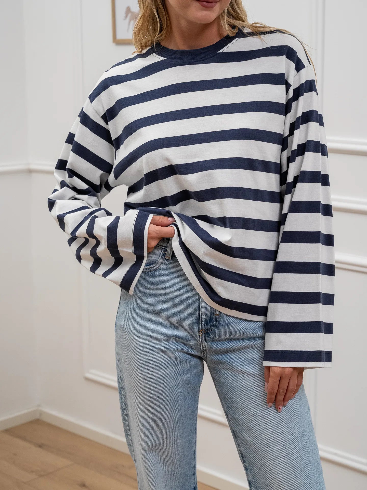 T shirt over rigata blu e panna in cotone - JJXX