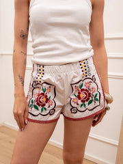 Shorts Costiera naturale e rosso con ricami - Vicolo