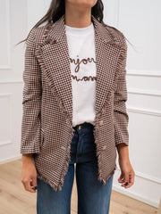 Giacca pied de poule vino, nero sfrangiata - Vicolo