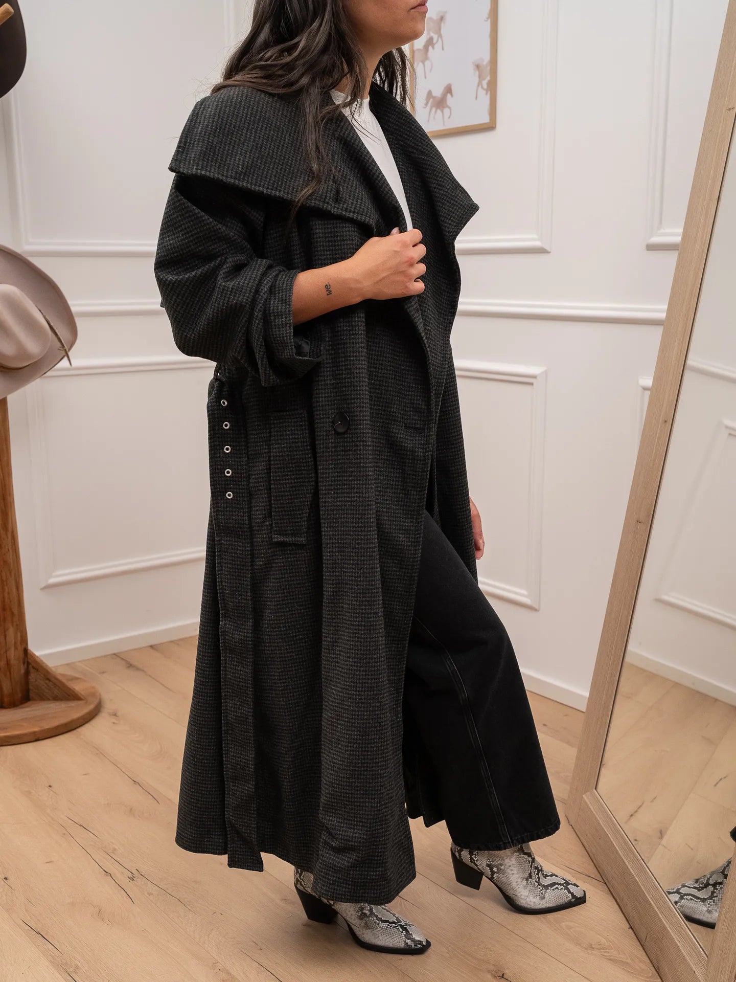 Cappotto trench grigio, nero con cintura - Glamorous