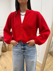 Cardigan misto angora rosso con spalle imbottite - Dixie