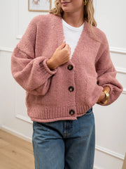 Cardigan rosa a tre bottoni con taschine - HaveOne