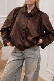 Bomber scamosciato moro effetto intrecciato - Tensione In