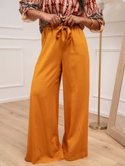 Pantaloni ocra palazzo misto lino e viscosa - Tensione In