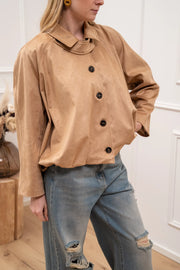 Bomber scamosciato beige effetto intrecciato - Tensione In