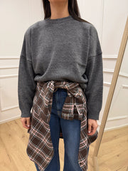 Maglia oversize grigia con spalline imbottite - HaveOne