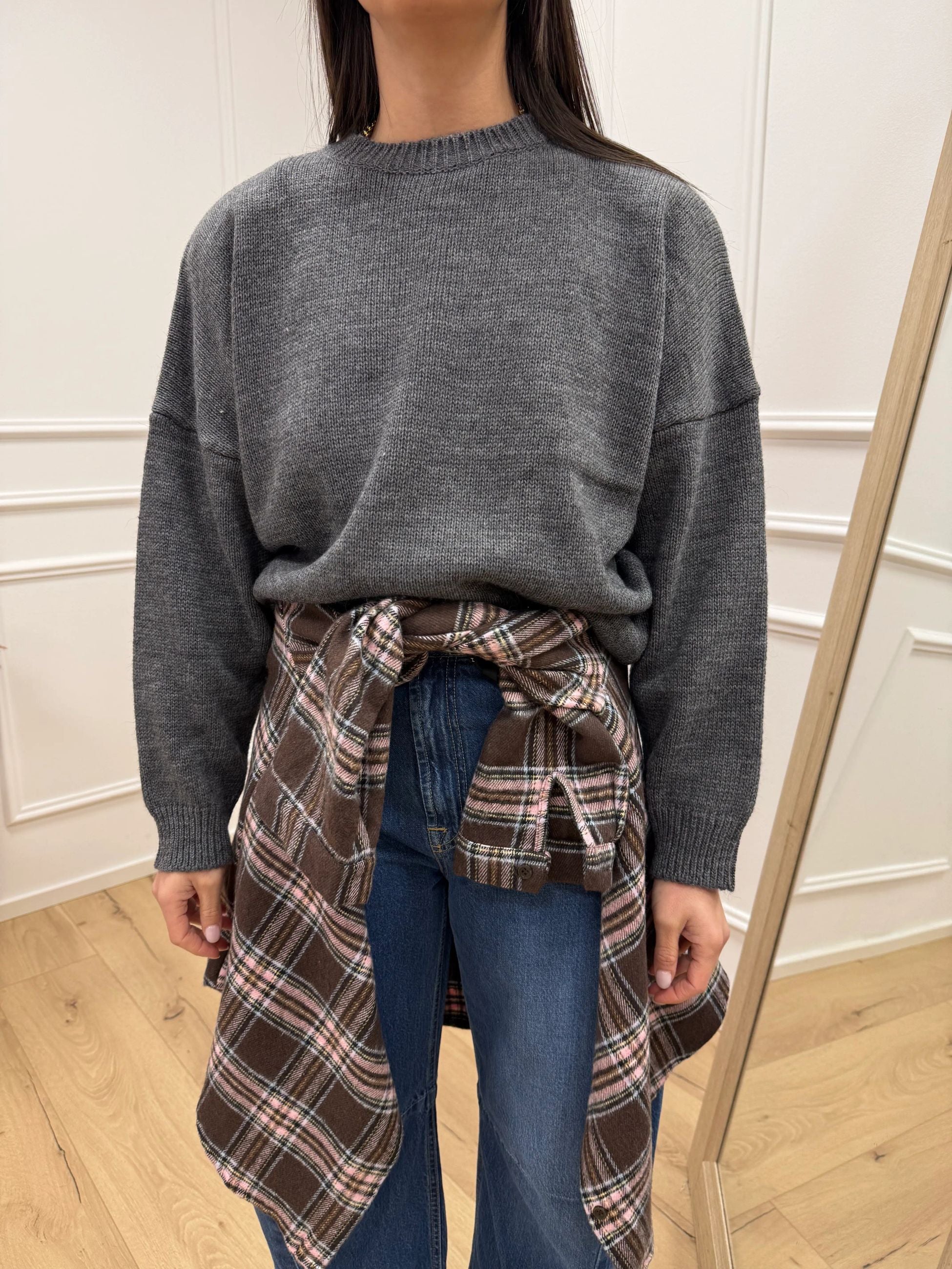 Maglia oversize grigia con spalline imbottite - HaveOne